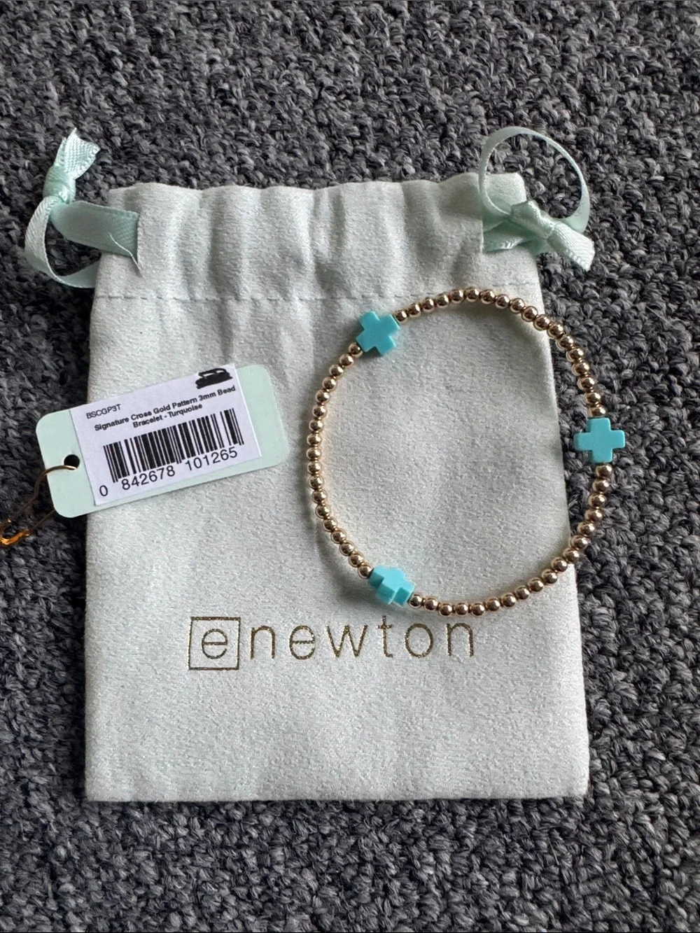 E Newton Gold Bead Bracelet with Turquoise Cross Charms - Picture 4 of 4